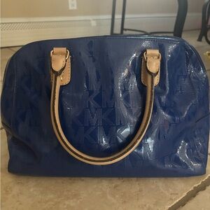 Blue Handbag with Tan Handles